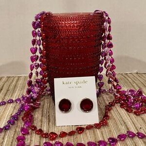 New Kate Spade Red Round Gold-Tone Bezel Cubic Zirconia Stud Earrings.
